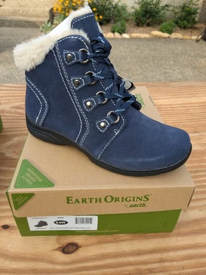 Earth Origins Women's Leather Suede Ankle Boot Crowley Navy, Size 8W - Image 1 of 4