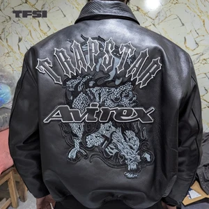 Avirex X Trapstar Black American Flight Real Cowhide Leather Bomber Jacket - Bild 1 von 6