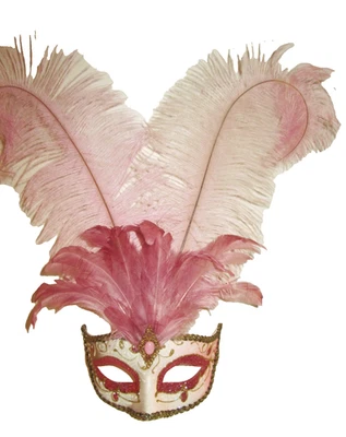 MAR 19 HANDMADE IN ITALY,  PARTY EYE MASK, WITH  PINK OSTRICH  FEATHERS. - Image 1 of 3