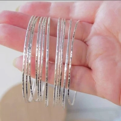 Set Of 12 Bangle Solid 925 Sterling Silver Handmade Women Gift Bangle,  M1467 - Image 1 of 4
