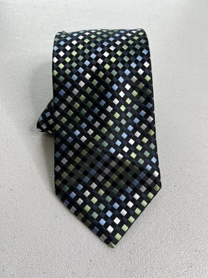 Bergamo New York Black, Blue, Green Plaid Pattern Tie with Pocket Square NWOT - Image 1 of 4