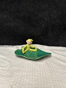 Plato de baratija vintage MCM Gilner cerámica verde duxie elfo en hoja - Imagen 1 de 8
