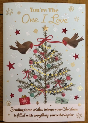 PRELUDE Christmas Card To the One I Love, Robins, Large size Card size 24.5cm x 17.5cm
