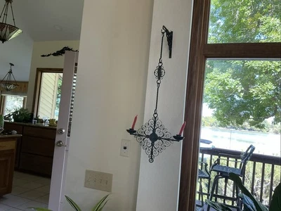 Spanish Revival 1970s Mediterranean Wrought Iron Gothic Hanging Lamp Wall Sconce - Image 1 of 4