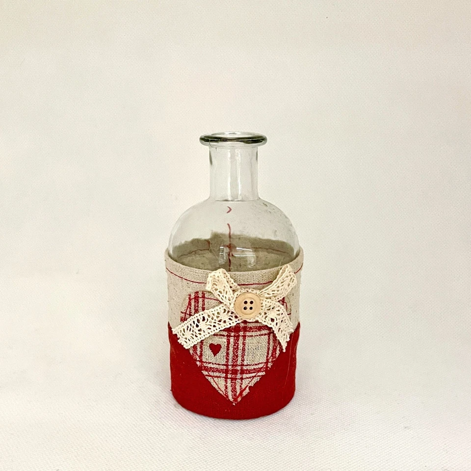 Flaschenvase "Belleset" aus Glas mit Dekostoff H 13,5cm Ø6,5cm - Bild 1 von 1