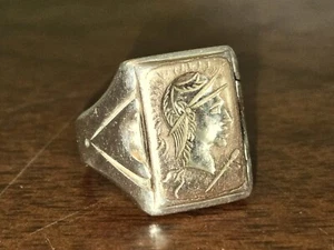 Vintage Sterlingsilber Größe 10 Intaglio Trojanischer Krieger Siegelring Broschon Chicago - Bild 1 von 16