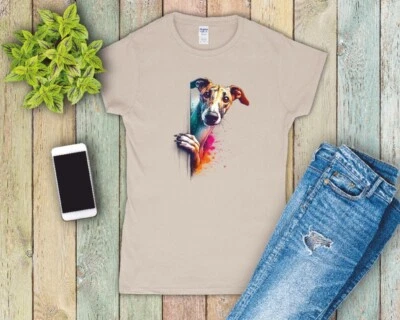 GILDAN Peeking Greyhound Ladies T Shirt Sizes Small-2XL