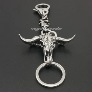 Minotaur Skull KeyRing 316L Stainless Steel Mens Biker Punk Keychain 4R020KCC - Picture 1 of 5