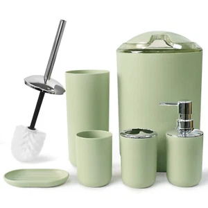 Juego de accesorios de baño CERBIOR 6 piezas inodoro empujar hacia abajo cubo de basura, verde - Imagen 1 de 7
