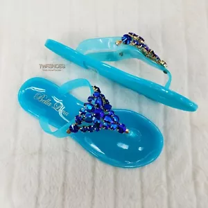 Sandalias planas de verano Bella Luna coloridas de gelatina con estrás azules - Imagen 1 de 9