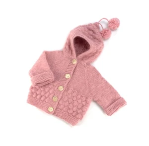 Knitted fluffy cardigan for baby Angora wool sweater-hooded - Picture 1 of 14