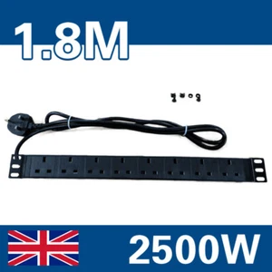 8 Way Extension Lead Power Plug Rack Mount Power Socket Distribution Strip Unit - Picture 1 of 8