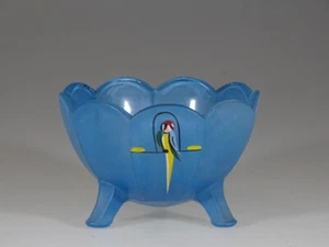 Cuenco vintage decorativo Tiffin azul claro periquito gemelos 3 patas c. 1930 - Imagen 1 de 4