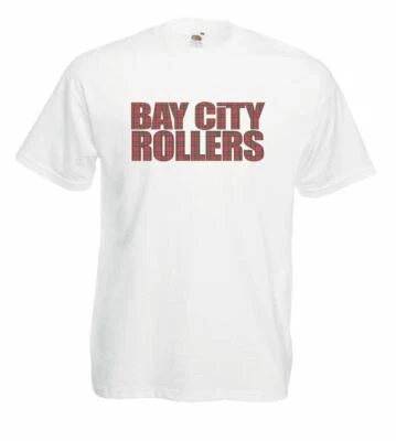 Adults Bay City Rollers Tartan Scottish 1970s Pop Rock Band Unisex White T-Shirt - Image 1 of 2