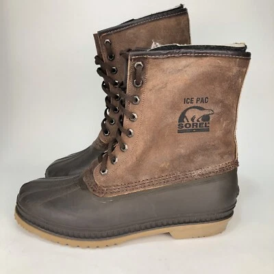 Мужские кожаные резиновые зимние ботинки Sorel Ice Pac размер 12 рабочая фермерская съемная стелька - Изображение 1 из 4