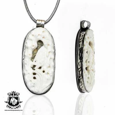 Coral Al acecho Anguila Eléctrica Tibetana Repousse Colgante Plata Cadena 4MM N384 Foto 1 de 4