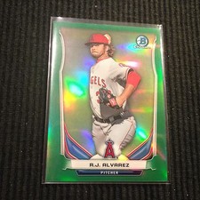 2014 BOWMAN CHROME #BCP21 R J ALVAREZ *GREEN REFRACTOR #58/75 LOS ANGELES ANGELS