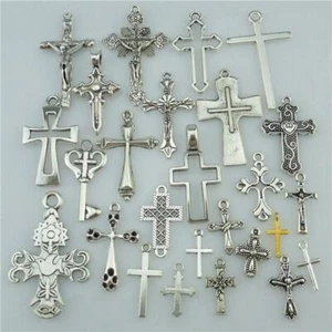 25PCS MIX Cross Pendant Vintage Antique Silver Tone Alloy Faith Religious Charm - Picture 1 of 4