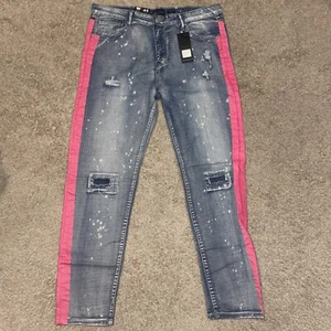 Waimea Jeans dünne Passform blau mit rosa lackiertem Seitenstreifen neu mit Etikett Größe 40 - Bild 1 von 7