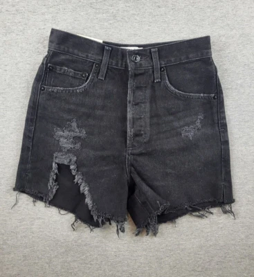 NEW AGOLDE Dee Shorts Size 24 in Seeker Black High Rise Denim Button Fly Womens - Image 1 of 4