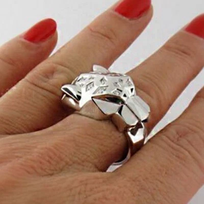 Anillo pantera de plata con diamantes redondos de 0,40 quilates chapado en oro blanco de 14 quilates simulado Foto 1 de 4