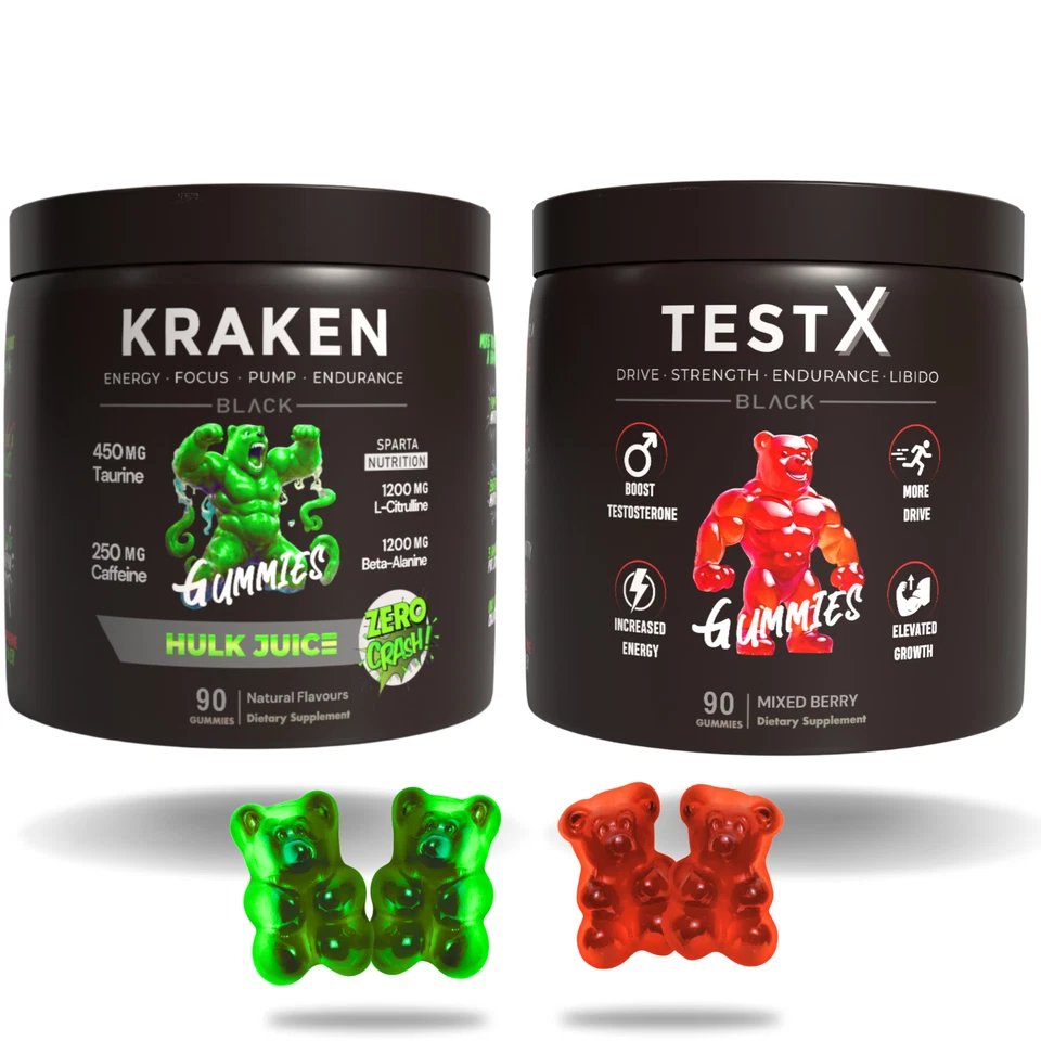 KRAKEN Pre-Workout Gummies + TestX Gummies Twin Pack, 30 Serves by The Gummy Lab - Image 1 of 4