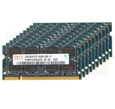 20GB Hynix 10X 2GB 2 GB DDR2 800MHz PC2-6400S 200PIN SO-DIMM Laptop RAM Memory - Image 1 of 4