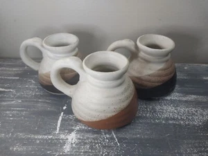 Handmade, No Spill Coffee Mug, Stoneware, Dark Brown And Light Brown. 3 Set - Picture 1 of 6