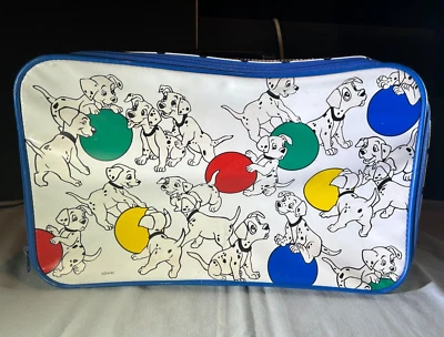101 DALMATIANS WALT DISNEY 10x18 PUPPY GRAPHIC BLUE VINYL / CANVAS KIDS SUITCASE - Image 1 of 4