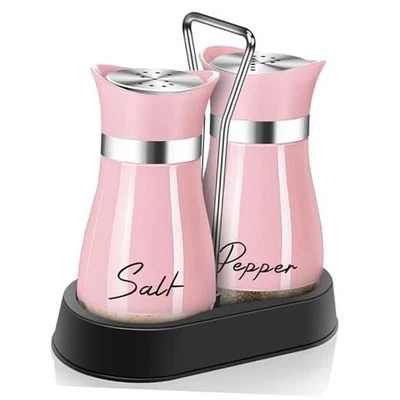 Juego de saleros y pimenteros con soporte, decoración de cocina de 4 oz y accesorios rosa Foto 1 de 4