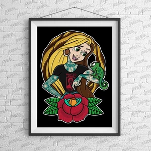 Twisted Princess Rapunzel Art Print - Tattoo, Office, Alt, Alternative, AP009 - Picture 1 of 3