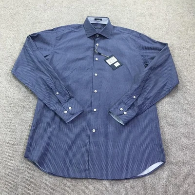 Camisa Paul & Shark Para Hombre Mediana 15.5 Azul Micro Estampado Hecha en Italia Inteligente Informal Foto 1 de 4