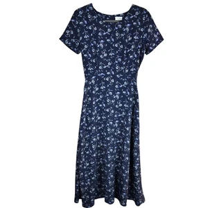 Vintage navy blue floral summer sun dress Fits size small/4 cottagecore romantic - Picture 1 of 7