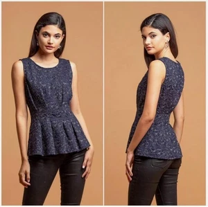 Top Anthropologie Eva Franco brillante peplum talla grande azul marino plateado sin mangas - Imagen 1 de 15