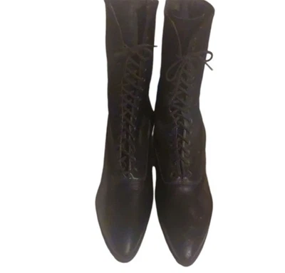 Старинный викторианский ботинки туфли женщины шнурует вверх черный кожаный каблук размер неизвестный - Изображение 1 из 4
