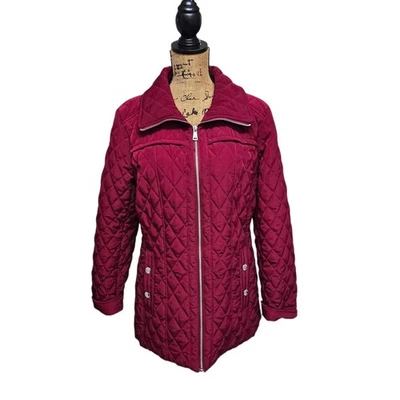 London Fog Women's L Diamond Quilted Jacket Maroon Full Zip EUC - Image 1 of 4