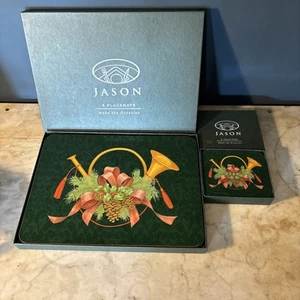 New Jason Dinner Placemats & Coaster Sets of 6 - Theme Christmas Horn - Picture 1 of 3