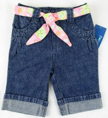 NWT Greendog Infant Girl's Cuffed Denim Jeans with Pink Turtles Fabric Belt, 12M - Image 1 of 2