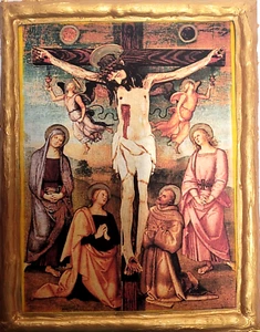 Crucifixion of Jesus Christ Italian Roman Catholic Icon Art Plaque - Picture 1 of 6