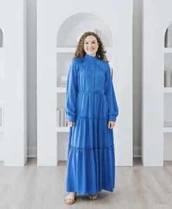 The Drop Women's Azure Tiered Tie Waist Maxi Dress by @Withloveleena Size L - Picture 1 of 5