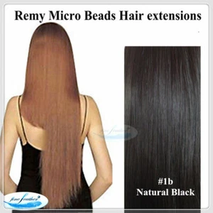 22"Indian Remy Micro Beads Hair Extensions 100pcs Double Drawn #1B Natural Black - Picture 1 of 1