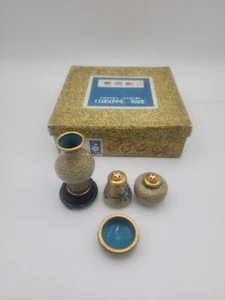 Vintage floral enamel cloisonne set- salt, pepper, vase, bowl, stand - Picture 1 of 7