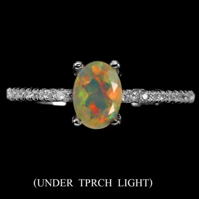 925 Anello Argento Sterling Ovale Opale di Fuoco 7x5mm Finto Zirconi Gemma - Immagine 1 di 4