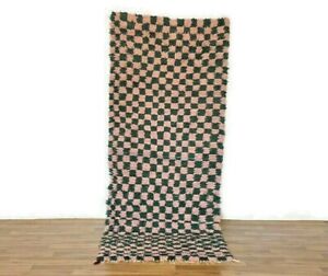 Checkered Runner Vintage Rug Handmade Carpet Stunning Hallway Boucherouite 8x3ft