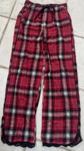 VICTORIA SECRET RED PLAID LOUNGE PANTS SZ XS LACE TRIM DRAWSTRING & POCKETS - Picture 1 of 2
