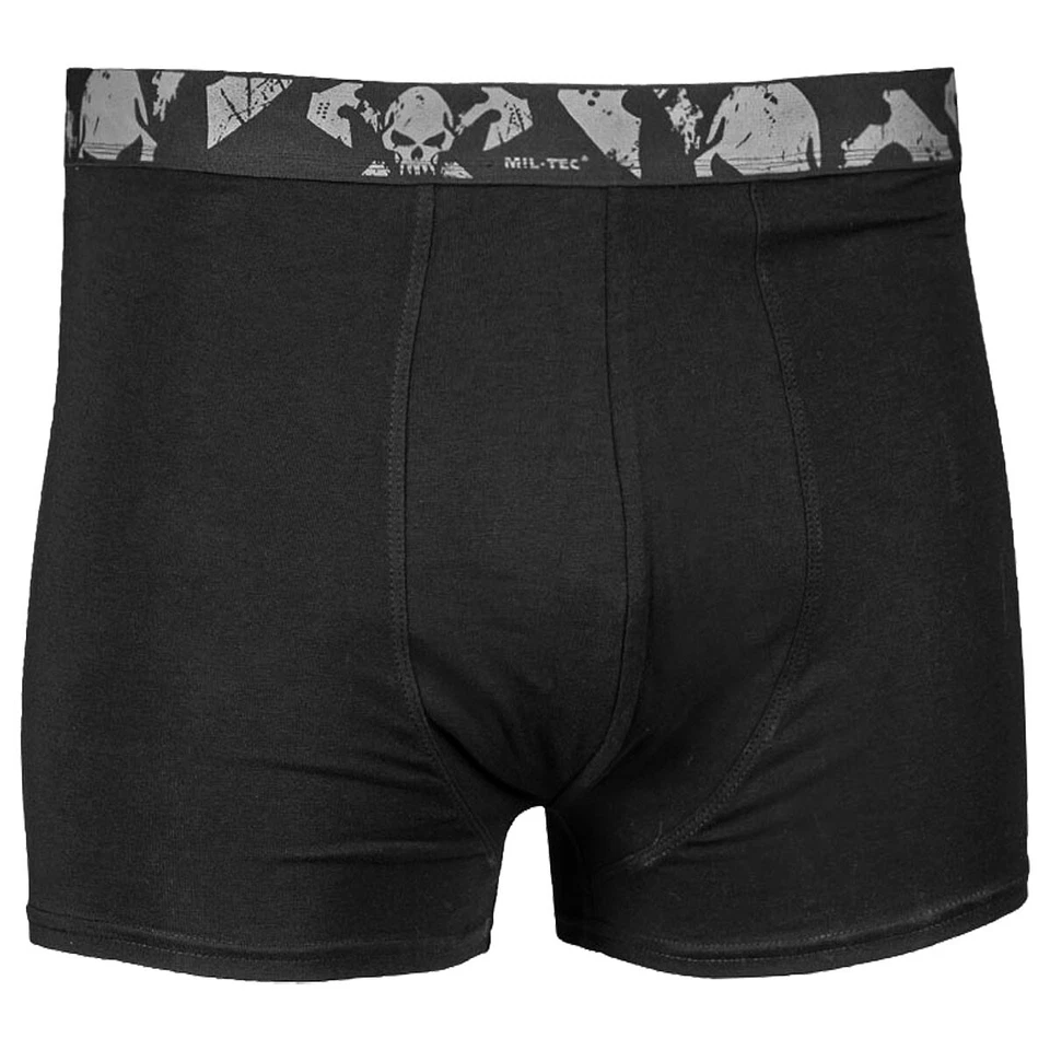 Mil-Tec Boxer Shorts Skull 2 Pack Hommes Doux Un Coton Sous-Vêtements Armée Noir - Photo 1/1