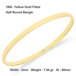 Bangle Real 18Kt Yellow Gold Filled Solid 3mm Ladies 2X Large Sz 80mm Bracelet - Picture 1 of 3