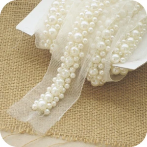 Dancing Dress Edging Pearls Bridal Gown Chain Beaded Costume Wedding Ribbon 1 M - Picture 1 of 1
