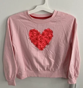 Cat & Jack -  Pink Floral Heart Pull Over Sweater Size L(10/12) New - Picture 1 of 4