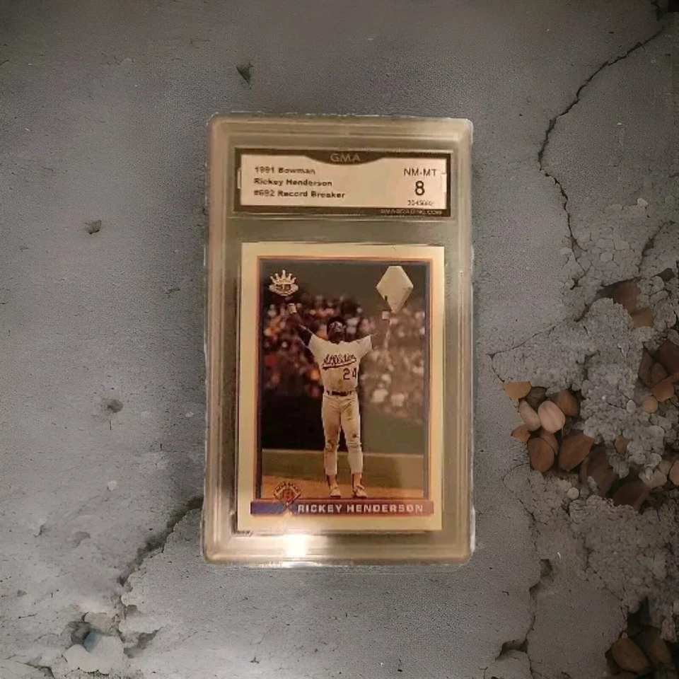 1991 Bowman Baseball Rickey Henderson #692 Record Breaker GMA 8 NM-MT - Image 1 of 2